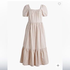 Women's Gingham Puff-Sleeve Tiered Midi Dress